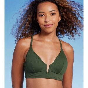 Shade & Shore Women's Ribbed Longline V-Wire Bikini Top- 32D